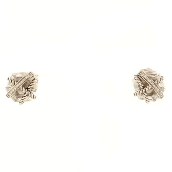 David Yurman Jewelry - David Yurman Cable Wrap Stud Earrings Sterling Silver with Crystals and Diamonds